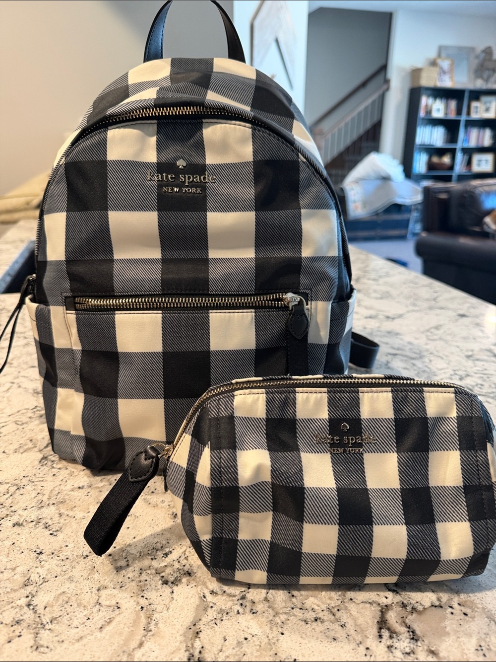 kate spade Black and White Gingham Mini Backpack with Matching Pouch